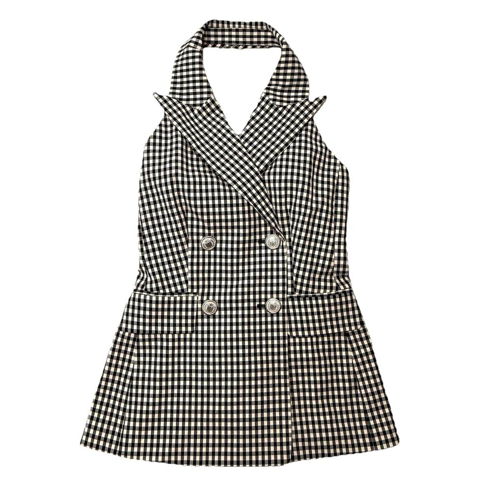 Veronica Beard Gingham Double-Breasted Vest